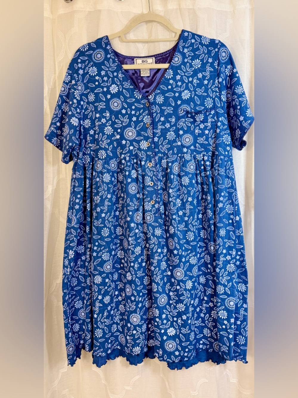 Bg Intimates Blue Floral Lounge Dress | Soft Sleepwear Tunic | Size L